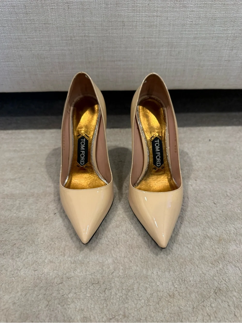 Tom Ford Nude Patent Leather Pointed Toe Pumps